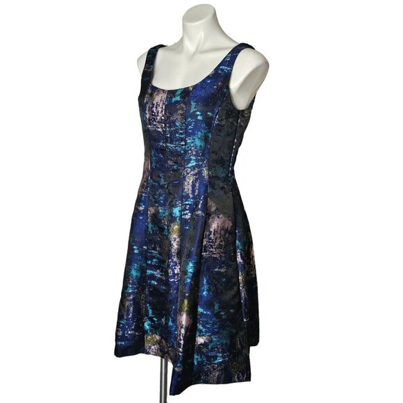 Donna Ricco Blue Brocade Fit & Flare Cocktail Dress, Sleeveless Women's Size 8 - Picture 9 of 13
